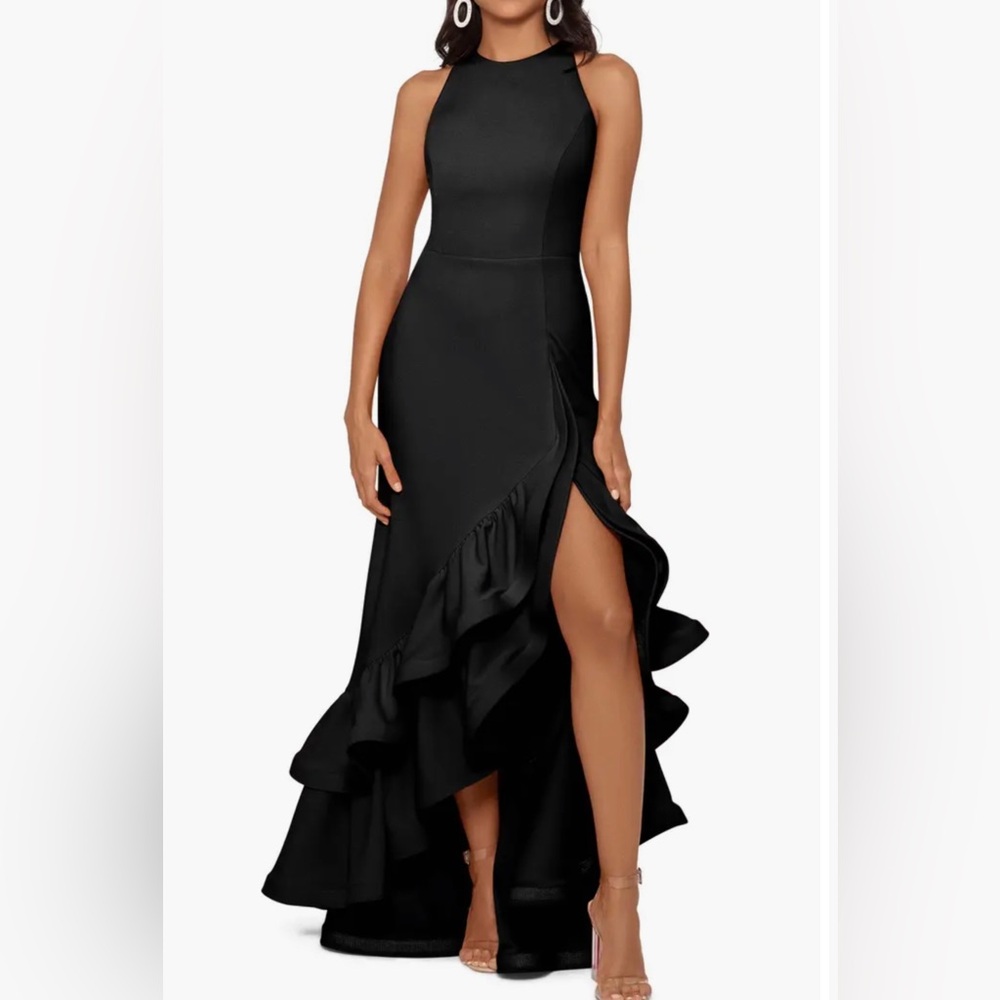 Betsy & Adam black ruffle dress